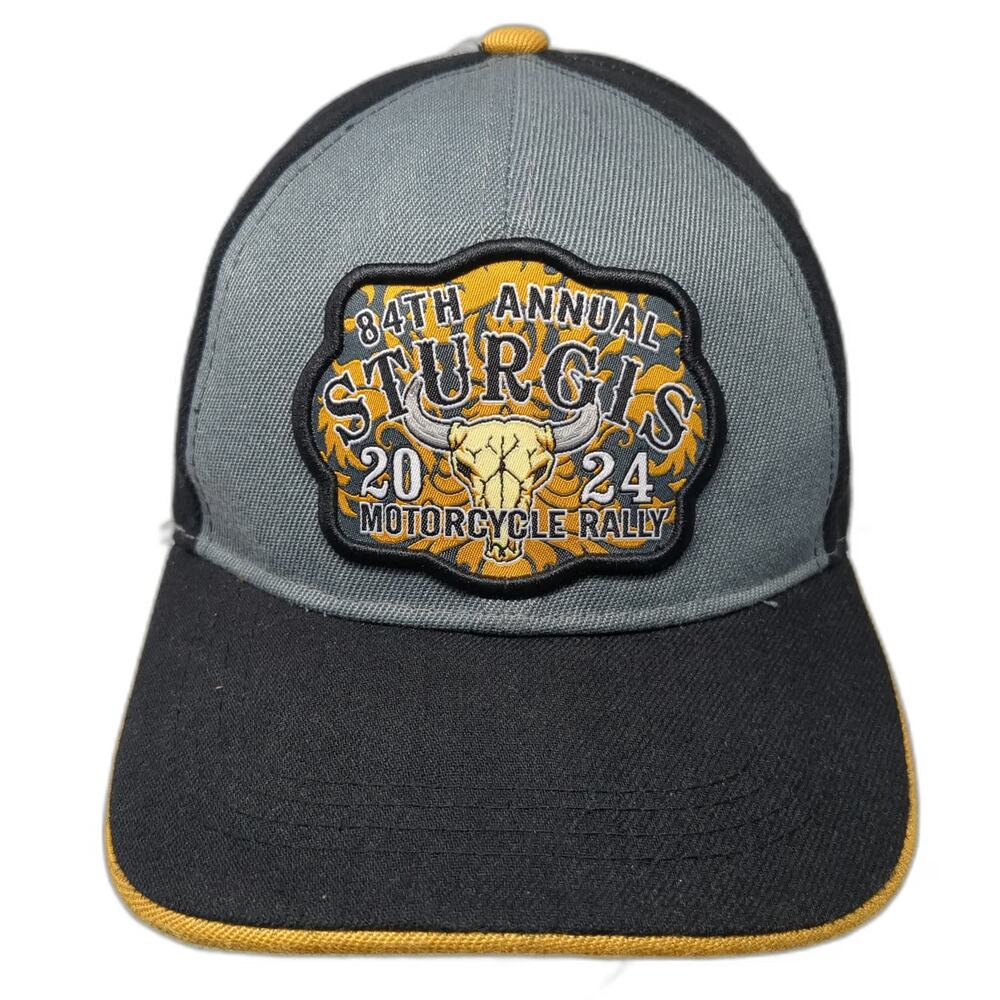 Lorimco Baseball Cap Black Gray Yellow One Size Sturgis 2024 Rally Bull Skull